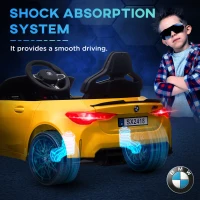 Qaba BMW M4 Licensed 12V Ride on Car, Kids Car w/ Remote Control, Suspension, Handle Attachment, LED Lights, Music, Yellow(m-6)