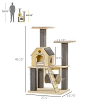 PawHut 49" Cat Tree, Cute Cat Tower with Pillow Covered Perches, Spinning Toy, Cat Condo, Scratching Posts, Ladder, Cat Activity Center, Cat Furniture for Indoor Cats, Natural(m-3)