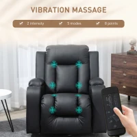 HOMCOM Swivel Massage Recliner Chair Rocker, Overstuffed Manual Reclining Sofa, PU Leather Rocking Chair with Side Pockets, Cup Holders, for Living Room, Nursery, Black(m-4)