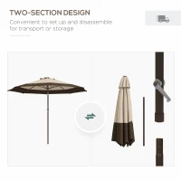Outsunny 9 x 9 ft Outdoor Umbrella with Tilt, Patio Market Table Umbrella Parasol with Crank, Deep Brown(m-9)
