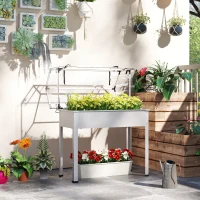 Outsunny Elevated Garden Box with Greenhouse Cover, Raised Garden Bed with Legs and Drainage Hole for Vegetables, White(m-10)