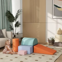 Qaba 6 Piece Soft Play Equipment for Kids 6-72 Months, Orange and Blue(m-1)