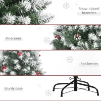 HOMCOM 6ft Decorated Christmas Tree with Red Berries and Pine Cones, Flocked Christmas Tree with Pencil Shape, Green(m-7)