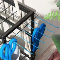 Outsunny 3-Tier Yard Tool Storage Rack, Garden Tool Organizer with Hooks for Long-Handled, Broom, Shovel, Blue(m-9)