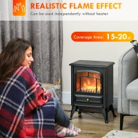 HOMCOM Fireplace Stove, Electric Fireplace Heater with Realistic LED Flames and Logs, 725W/1450W, Black(m-4)