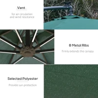 Outsunny 10ft Cantilever Solar Hanging Offset Umbrella Outdoor LED Lights Aluminum Market Banana Parasol Crank w/ Cross Base Garden Sun Shelter Green(m-7)