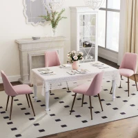 HOMCOM Upholstered Dining Chairs Set of 4, Velvet Accent Chair with Back and Wood-grain Steel Leg for Kitchen, Pink(m-8)