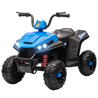 Qaba 12V Kids ATV with Spring Suspension, Forward & Reverse, LED Lights, Music, MP3, Blue(m-1)