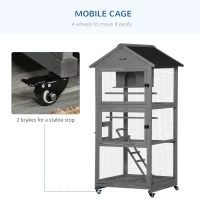 PawHut 71" Bird Cage Large Mobile Wooden Aviary for Canary Cockatiel with Wheel Perch Nest Ladder Slide-out Tray for Indoor Outdoor Dark Grey(m-4)