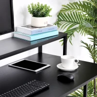 HOMCOM Computer Desk with Shelves and CPU Stand, Home Office Desk Workstation with Adjustable Feet, Black Wood Grain(m-9)