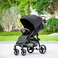 Qaba Lightweight Baby Stroller with One-Click Fold, Toddler Travel Stroller with Adjustable Backrest Footrest, Compact Stroller with All Wheel Suspension, Sun Canopy, Black(m-10)