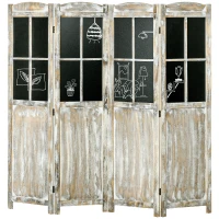 HOMCOM 4 Panel Room Divider, 5.6' Tall Farmhouse Style Folding Indoor Portable Wood Privacy Screen with Black Boards, Hinged Freestanding Partition Wall Dividers for Home Office, Natural(m-11)