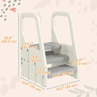 Qaba Adjustable Height Toddler Step Stool with Handle & Foot Pads, Grey(m-3)