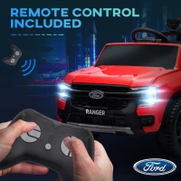 Qaba Ford Ranger Licensed 12V Ride on Car Battery Powered Kids Truck w/ Rear Storage Remote, Spring Suspension, Red(m-6)