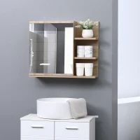 kleankin Medicine Cabinet with Mirror, Wall Mounted Bathroom Mirror Cabinet, Bathroom Wall Cabinet with 3 Open Shelves, Natural(m-8)