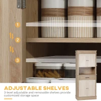 HOMCOM Modern Freestanding Kitchen Pantry Cabinet Cupboard with Doors Open Shelves Adjustable Shelving Microwave Space, Oak(m-5)