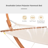 Outsunny Outdoor Hammock with Stand & Accessories, Heavy Duty Wooden Frame, Extra Large Sun Shade Canopy, Indoor Outside Boho Style Nap Bed, Natural Cotton, White(m-4)