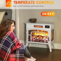 HOMCOM Electric Fireplace Stove, Infrared Fireplace Heater with Realistic Flame, Adjustable Temperature, 1500W, White(m-9)