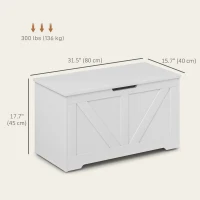 HOMCOM 31.5 Inches Storage Chest, Storage Trunk with 2 Safety Hinges, Wooden Box for Living Room, White Wood Grain(m-3)