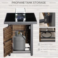 Outsunny Outdoor Propane Gas Fire Pit Table, 50,000 BTU Electric Ignition Gas Firepit with Glass Cover, Black Glass Tabletop and CSA Certification, Brown(m-5)