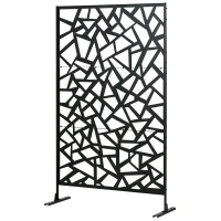 Outsunny Garden Privacy Screen, Decorative Outdoor Divider, Metal Privacy Screen with Stand, Irregular Fence Style, Black(m-11)