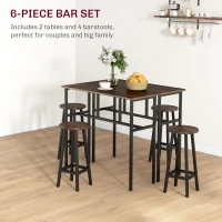 HOMCOM Bar Table Set of 6 Bar Table and Stools for 4 2 Breakfast Tables and 4 Stools for Living Room Dining Room Rustic Brown(m-4)