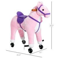 Qaba Kids Plush Ride On Toy Walking Horse with Wheels and Realistic Sounds, 30"H, Pink(m-3)