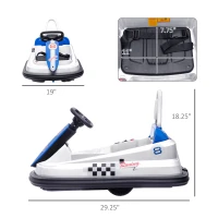 Aosom Bumper Car for Kids, 360° Rotation 6V Electric Ride On Bumper, White(m-3)