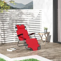 Outsunny Folding Chaise Lounge Chair, Outdoor Portable 2-Level Adjustable Recliner Zero Gravity Chair with Headrest Pillow, Armrests with Storage Mesh Pocket, Red(m-8)
