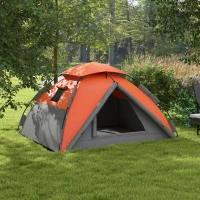 Outsunny Pop up Camping Tent, 3-4 Man Family Tent, 3000mm Waterproof, with Carry Bag and Top Hook, Grey and Orange(m-8)