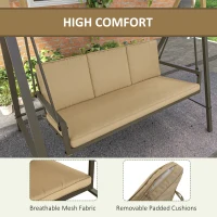 Outsunny 3 Seater Patio Swing Chair, Porch Swing with Adjustable Canopy and Removable Cushions, Outdoor Swing Seat, Beige(m-5)