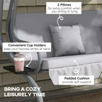 Outsunny Outdoor 3-Seater Patio Swing Chair, Outdoor Swing Seat, with Adjustable Canopy and Two Pillows for Garden, Light Grey(m-7)