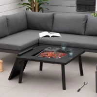 Outsunny 34" Fire Pit with Grill, Metal Outdoor Wood Burning Firepit with Spark Screen, Fire Poker, Cover, Table Lip, Black(m-10)