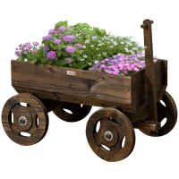 Outsunny Wooden Raised Garden Bed, Flower Cart w/ Wheels, Planters for Outdoor Plants, Backyard, Patio, Deck, Garden Decor(m-2)