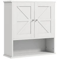 kleankin Farmhouse Bathroom Medicine Cabinet, Wall Cabinet with Barn Doors, and Adjustable Shelf for Laundry Room, White(m-2)