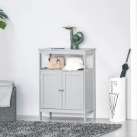 kleankin Freestanding Modern Bathroom Storage Cabinet, with Doors and Open Shelf, Bathroom Organizer Furniture, Grey(m-10)