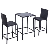 Outsunny 3 Piece Patio Bar Set Wicker Rattan Garden Bistro Set Barstool and Table for Patio Backyard Balcony Poolside, Black(m-11)