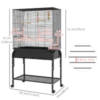 PawHut 51" Bird Cage for Budgies Canaries Finches Lovebirds Parakeets with Rolling Stand, Toys, Black(m-3)