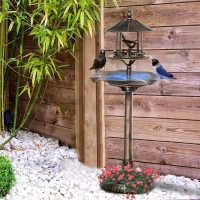 Outsunny 3-in-1 Garden Bird Bath Bowl Pedestal with Bird Feeder, Large Water Basin, Underneath Flower Planter, Bronze(m-10)
