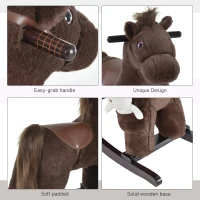 Qaba Kids Rocking Horse Plush Animal on Wooden Rockers with Sounds, Wooden Base and Bear Toy, Baby Rocking Chair, Brown(m-6)
