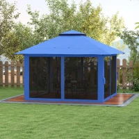 Outsunny 13' x 13' Pop Up Gazebo Instant Canopy Tent Shelter with 2-Tier Roof, Carry Bag, Wight Bags for Outdoor, Garden, Blue(m-10)