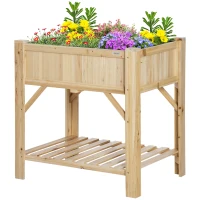 Outsunny 6 Pocket Raised Garden Bed, Elevated Wood Planter Box with Storage Shelf and Non-Woven Fabric, for Vegetable, Flower, Herb in Patio, Backyard, Balcony(m-11)