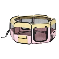 PawHut 36-inch Large Exercise Puppy Pet Playpen Portable Dog Cat Pet Play Pen Pet Cage Tent Kennel Crate Pink Carry Bag Included(m-3)