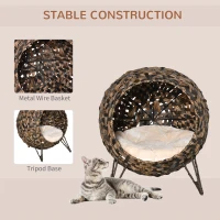 PawHut 20.5" Weaved Cat Bed, Elevated Hand-woven Braided Banana Leaf Kitten House Condo with Cushion, Brown(m-4)