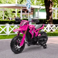 Qaba 6V Kids Motorcycle with Training Wheels, Horn & Start Sound, for 3-8 Years, Pink(m-10)