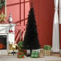 HOMCOM 5' Artificial Pencil Christmas Tree, Slim Xmas Tree with 294 Realistic Branch Tips and Plastic Stand, Black(m-2)