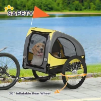 Aosom Dog Bike Trailer with Hitch Coupler, Quick Release Wheels, Reflectors, Flag for Medium Dogs, Yellow(m-7)