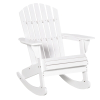 Outsunny Wooden Adirondack Rocking Chair Outdoor Lounge Chair Fire Pit Seating with Slatted Wooden Design, Fanned Back, White