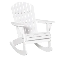 Outsunny Wooden Adirondack Rocking Chair Outdoor Lounge Chair Fire Pit Seating with Slatted Wooden Design, Fanned Back, White(m-1)