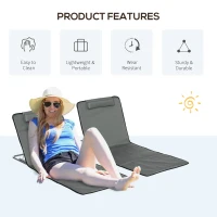 Outsunny Set of 2 Sun Lounger Beach Mat Folding Lounge Chair Mat with Adjustable Back Steel Frame Head Pillow Carry Bag Grey(m-7)